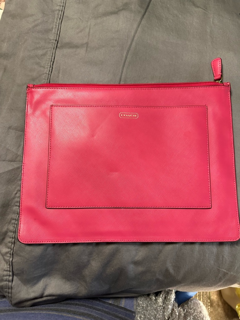 Coach Hot Pink Leather Zip Pouch with Gold Logo